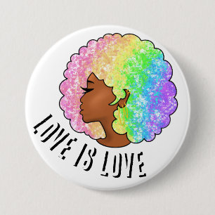 Badge Rond 7,6 Cm arc-en-ciel afro LGBTQ l'amour est l'amour fierté