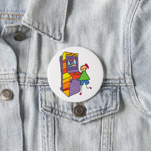 Badge Rond 7,6 Cm Arcade Gamer Stick Figure Fun Vidéo Vintage jeu