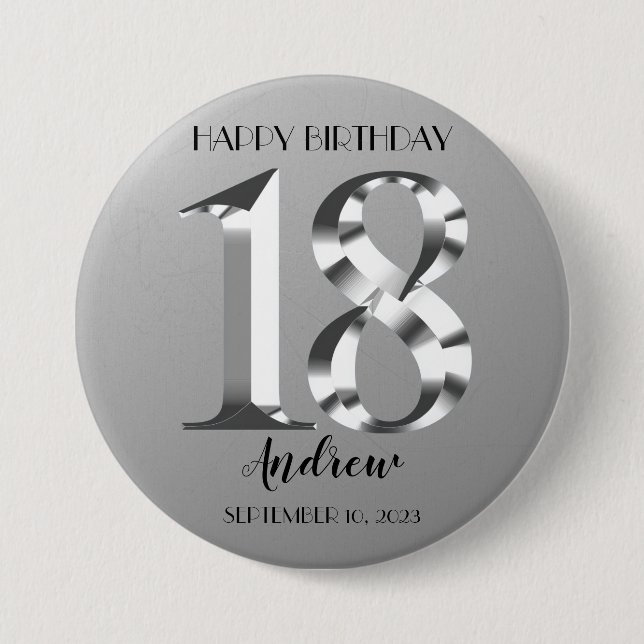 Badge Rond 7,6 Cm Argent métallique 18e anniversaire (Devant)