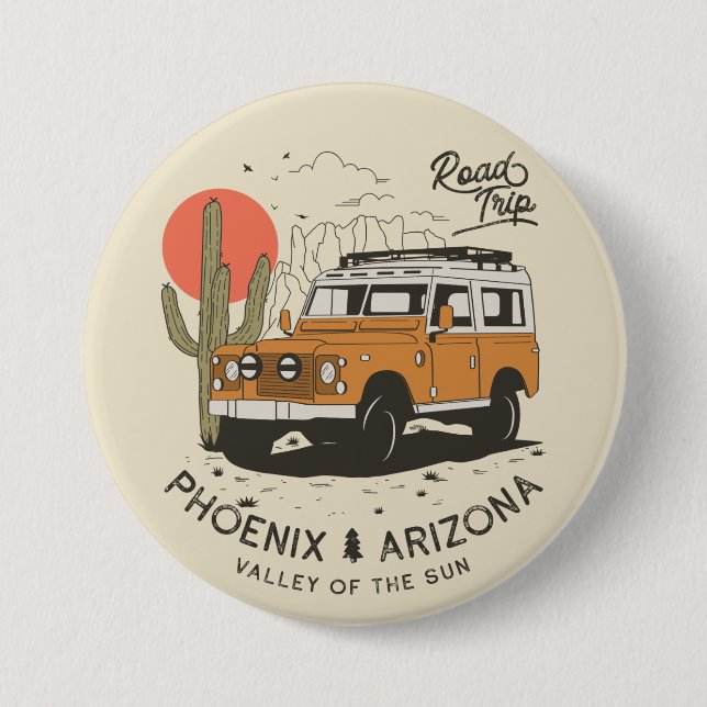 Badge Rond 7,6 Cm Arizona Desert Sunset Road Trip Cactus Phoenix (Devant)