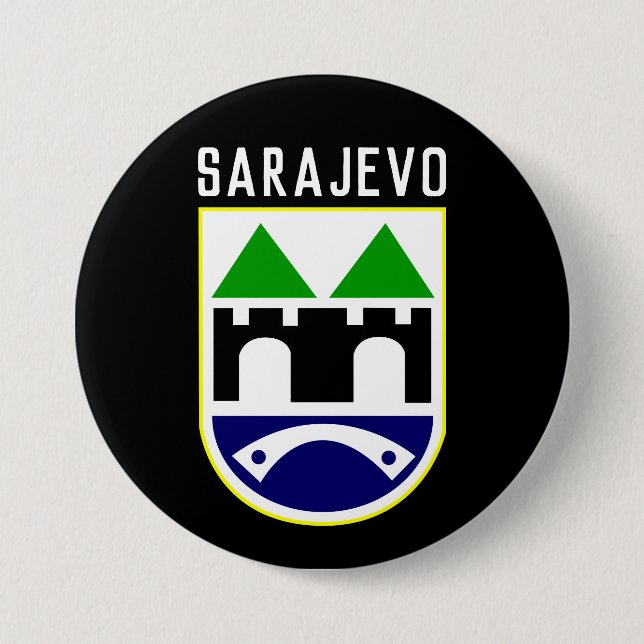 Badge Rond 7,6 Cm Armoiries de Sarajevo, Bosnie-Herzégovine (Devant)