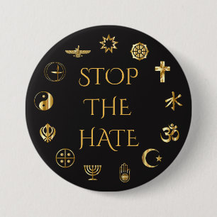 Badge Rond 7,6 Cm "Arrêtez la haine" avec des symboles des religions