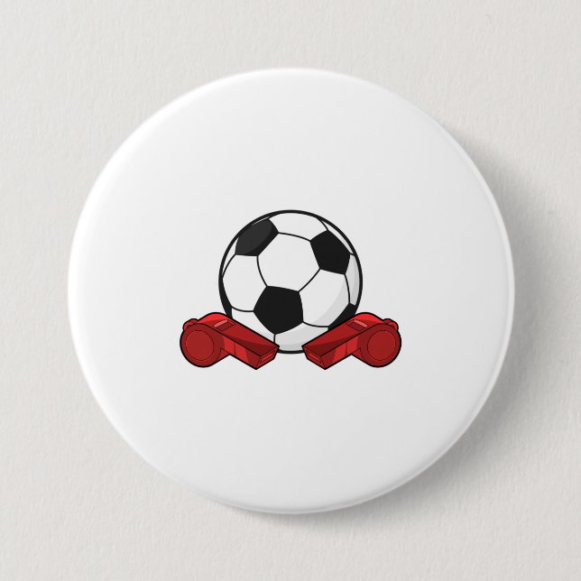 Badge Rond 7,6 Cm Arrivée sifflet & balle de football (Devant)