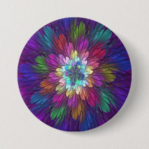 Badge Rond 7,6 Cm Art abstrait fractal de fleurs psychédéliques colo