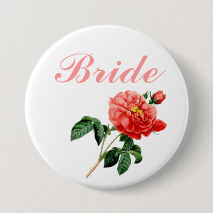 Badge Rond 7,6 Cm Art botanique vintage fleurs de rose rouge mariée