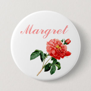 Badge Rond 7,6 Cm Art botanique vintage rose rouge fleurs nom pin