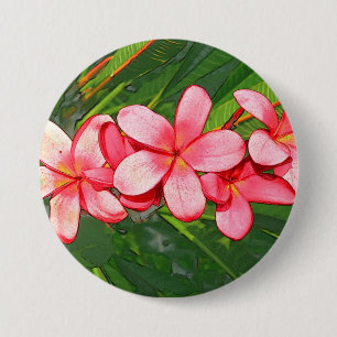 Badge Rond 7,6 Cm Art de Frangipanier Tropical Rose