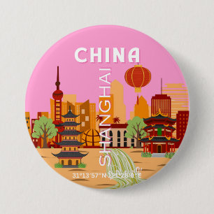 Badge Rond 7,6 Cm Art de voyage à Shanghai en Chine