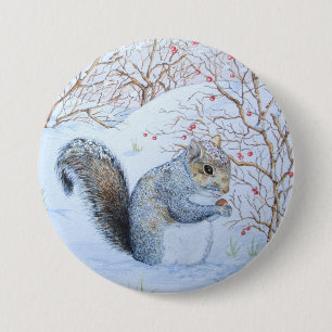 Badge Rond 7,6 Cm art gris mignon de faune de scène de neige