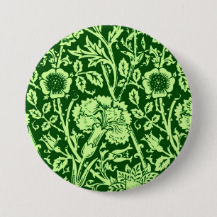 Badge Rond 7,6 Cm Art Nouveau Carnation Damask, Forest Green
