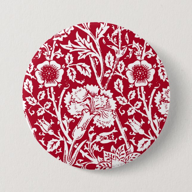 Badge Rond 7,6 Cm Art Nouveau Carnation Damask, rouge et blanc (Devant)