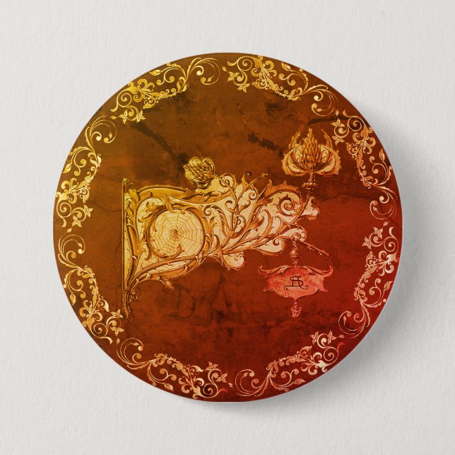 Badge Rond 7,6 Cm Art nouveau sconce spiderweb élégant marbre (Devant)