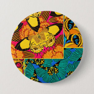 Badge Rond 7,6 Cm Art papillon rose et sarcelle maximaliste vibrant