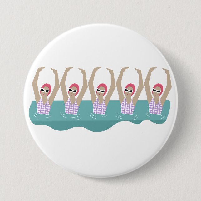 Badge Rond 7,6 Cm Artistic Swimmers | Artistic Swimming Illustration (Devant)