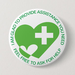 Badge Rond 7,6 Cm ASSISTANCE/AIDE Bénévole Simple