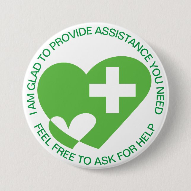 Badge Rond 7,6 Cm ASSISTANCE/AIDE Bénévole Simple (Devant)