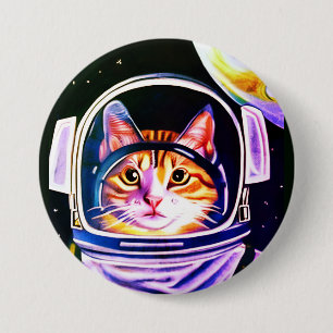 Badge Rond 7,6 Cm Astronaut de chat dans l'espace