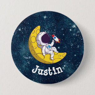 Badge Rond 7,6 Cm Astronaute personnalisé sur la Lune avec fusée