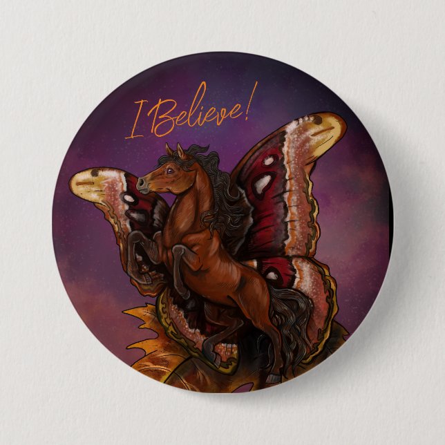 Badge Rond 7,6 Cm Atlas Moth Fairy Horse (Devant)