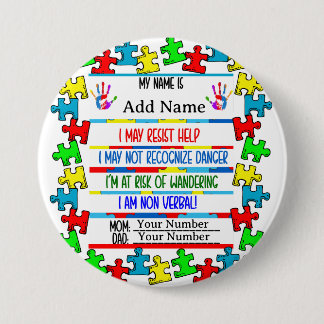 Badge Rond 7,6 Cm Autisme Alerte Pin non verbal