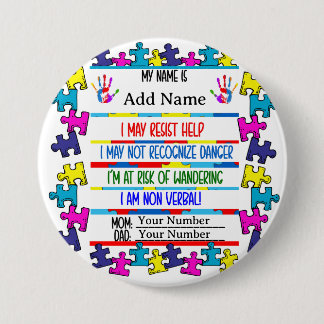 Badge Rond 7,6 Cm Autisme Alerte Pin non verbal