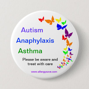 Badge Rond 7,6 Cm Autisme, asthme, insigne d'anaphylaxie - grand