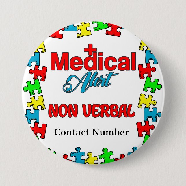 Badge Rond 7,6 Cm Autisme Non Verbal Médicale Alert Pin (Devant)