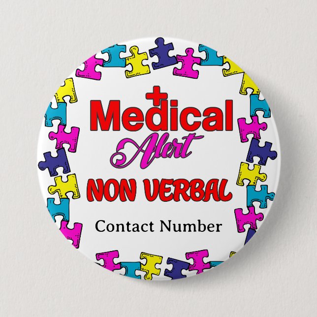 Badge Rond 7,6 Cm Autisme Non Verbal Médicale Alert Pin (Devant)