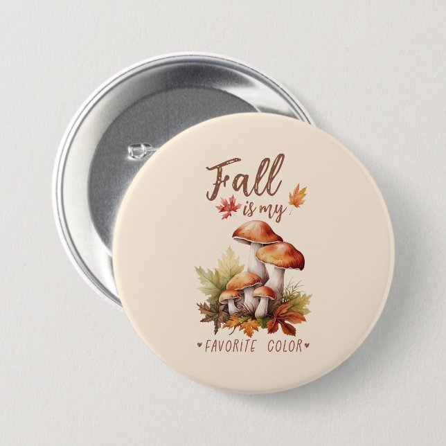 Badge Rond 7,6 Cm Automne Est Ma Couleur Préférée - Champignons & Fe (Devant & derrière)