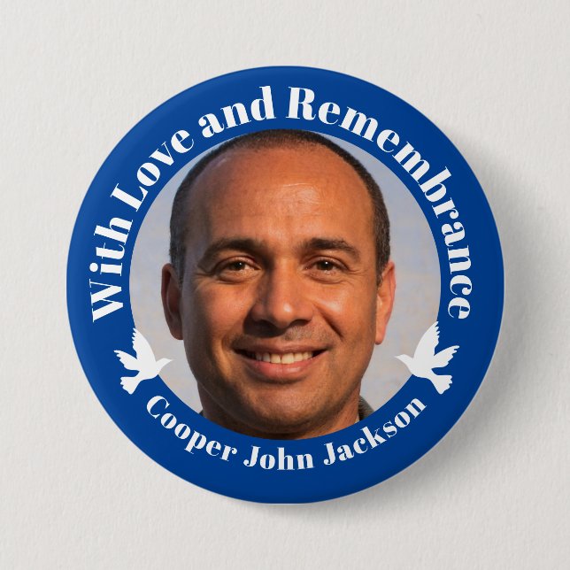 Badge Rond 7,6 Cm Avec amour bleu deux colombes blanches photo souve (Devant)