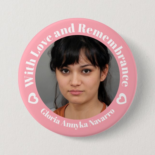 Badge Rond 7,6 Cm Avec amour rose deux coeurs blancs photo souvenir (Devant)