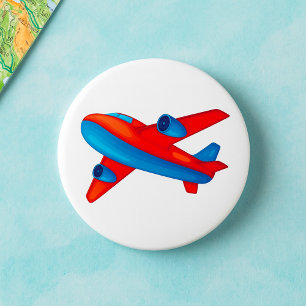 Badge Rond 7,6 Cm Avion à réaction coloré rouge et bleu