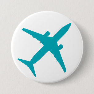 Badge Rond 7,6 Cm Avion graphique en bleu aqua