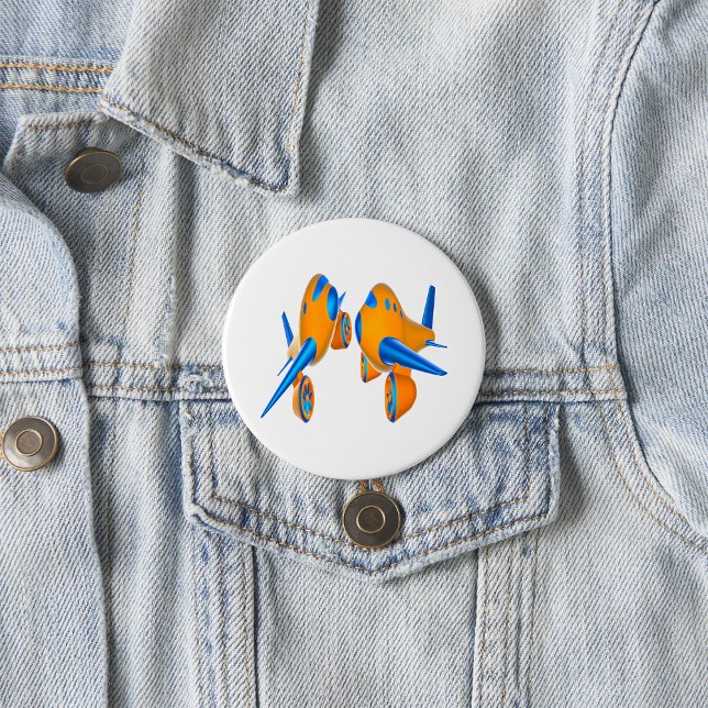 Badge Rond 7,6 Cm Avions de dessin animé Vibrant orange et bleu (Créateur téléchargé)