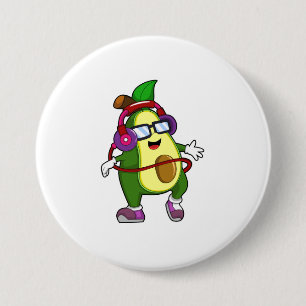 Badge Rond 7,6 Cm Avocado à musique avec casque