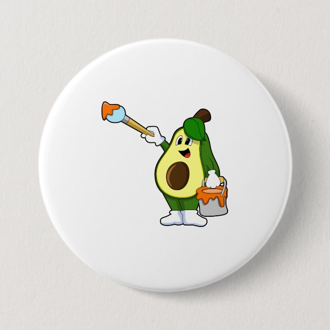 Badge Rond 7,6 Cm Avocado en peintre avec pinceau (Devant)