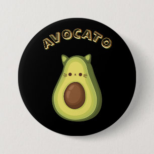 Badge Rond 7,6 Cm AVOCATO - Bouton Amoureux Chat et Avocado amusant