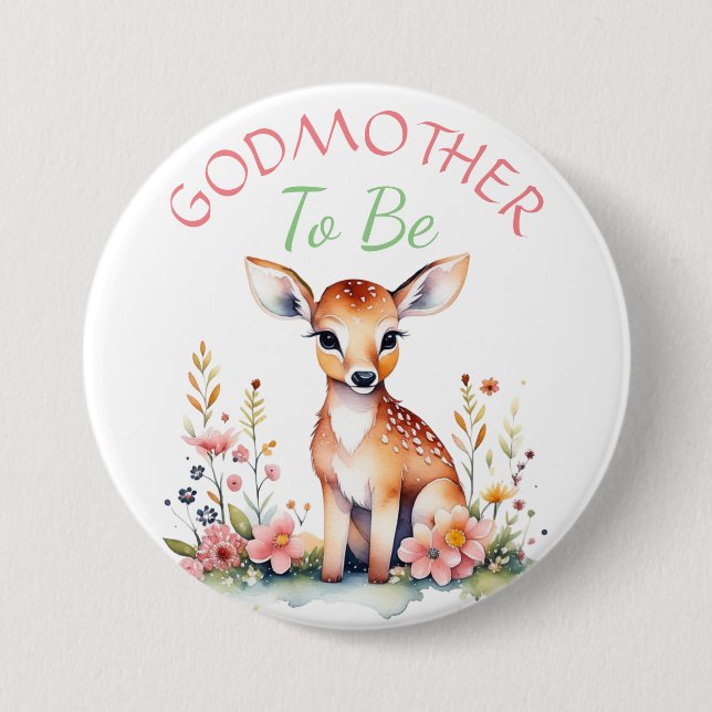 Badge Rond 7,6 Cm Baby Deer in Flowers Godmère to be Baby shower (Devant)