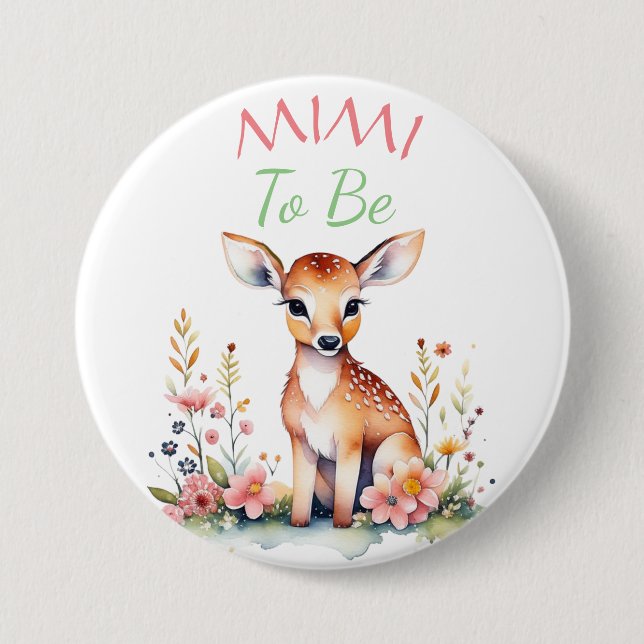 Badge Rond 7,6 Cm Baby Deer in Flowers Mimi to be Baby shower (Devant)