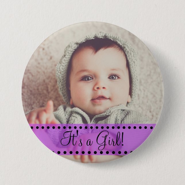 Badge Rond 7,6 Cm Baby Girl Name et Photo Magnet Purple Personnalise (Devant)
