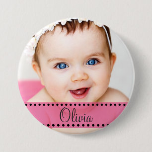 Badge Rond 7,6 Cm Baby Girl Nom et Photo Magnet rose Personnalisé