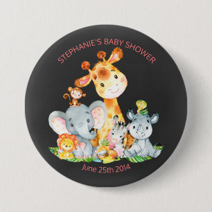 Badge Rond 7,6 Cm Baby shower Chalkboard Watercol Cute Safari Jungle