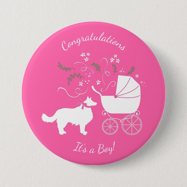 Badge Rond 7,6 Cm Baby shower Collie frontalier (Devant)