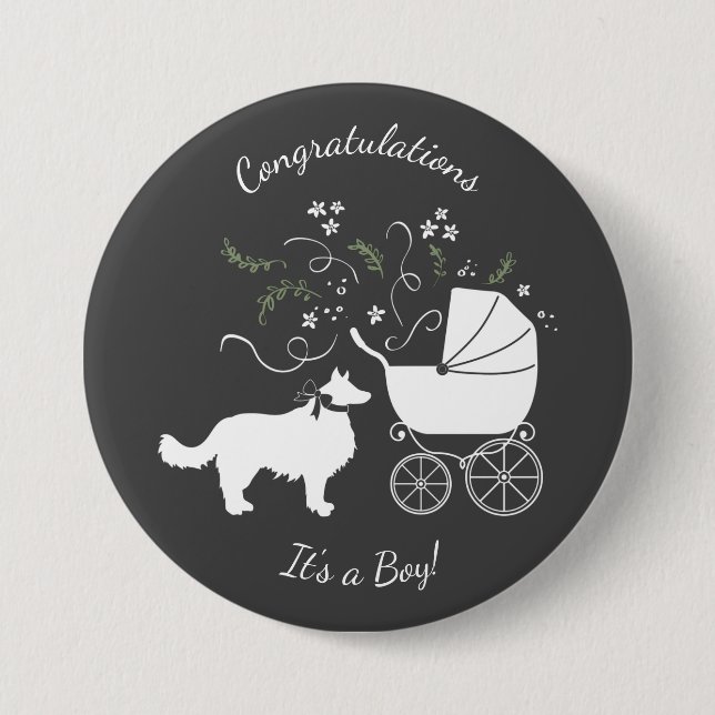 Badge Rond 7,6 Cm Baby shower Collie frontalier (Devant)