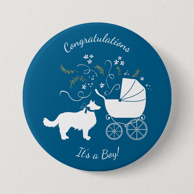 Badge Rond 7,6 Cm Baby shower Collie frontalier (Devant)