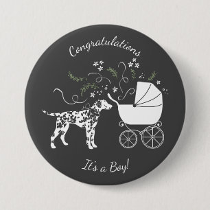 Badge Rond 7,6 Cm Baby shower de Chien Dalmatien gris chiot