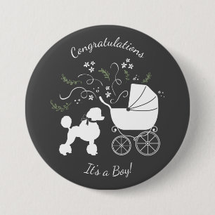 Badge Rond 7,6 Cm Baby shower de chien de caniche français gris chio