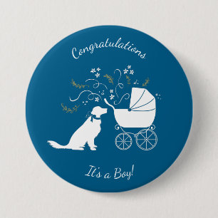 Badge Rond 7,6 Cm Baby shower de Chien d'or Blue Boy