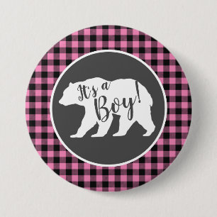 Badge Rond 7,6 Cm Baby shower d'ours rose