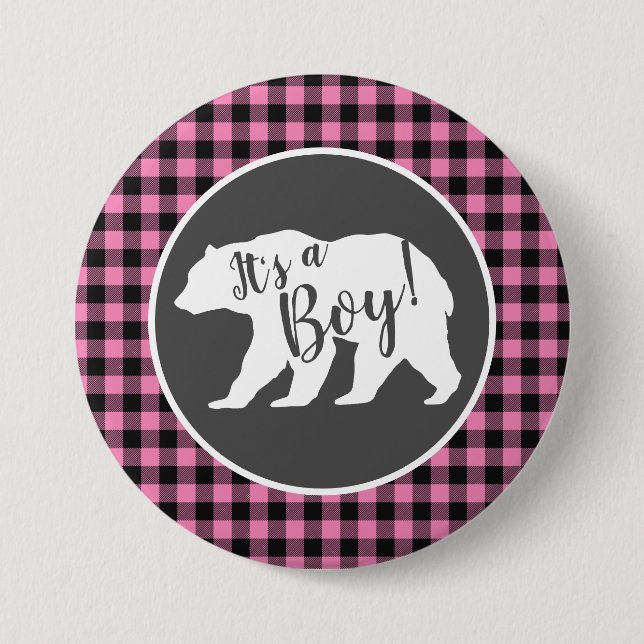 Badge Rond 7,6 Cm Baby shower d'ours rose (Devant)